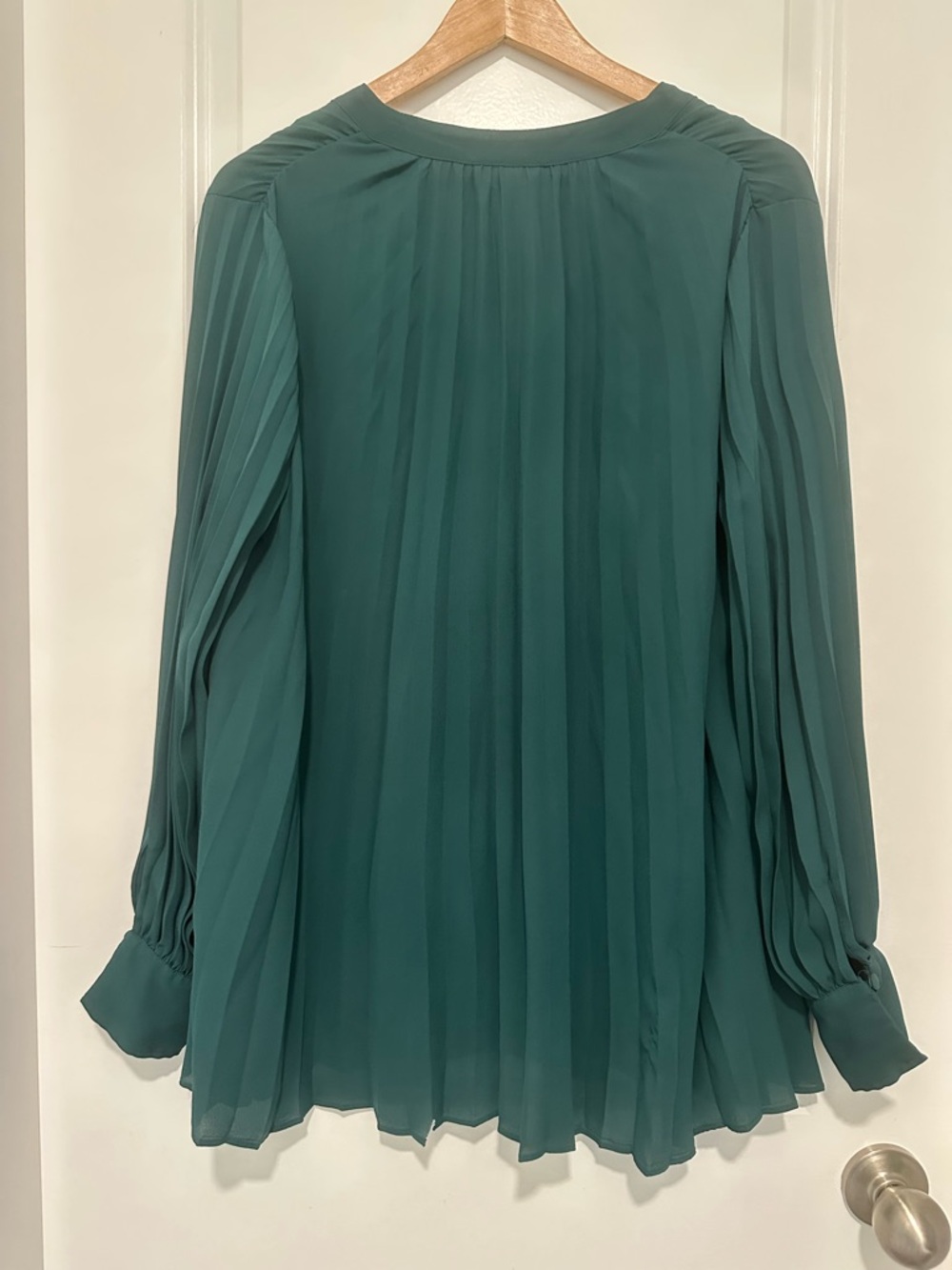 Penningtons Teal Pleated Button-Front Tie-Neck Blouse - Picture 7 of 13